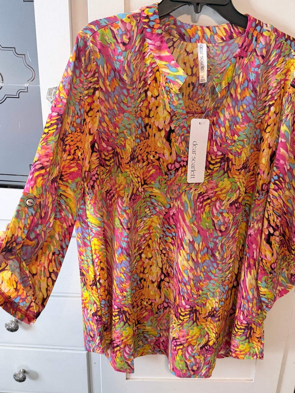 dear scarlett Multicolor V-Neck Tunic - Pink, Yellow & Green - Picture 2 of 9